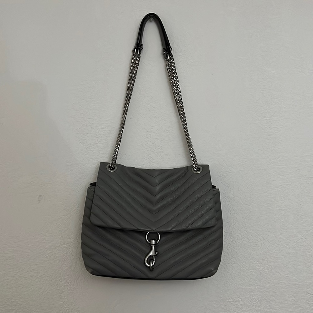 Rebecca Minkoff Quilted Leather Edie Flap Shoulder Bag in Grey
